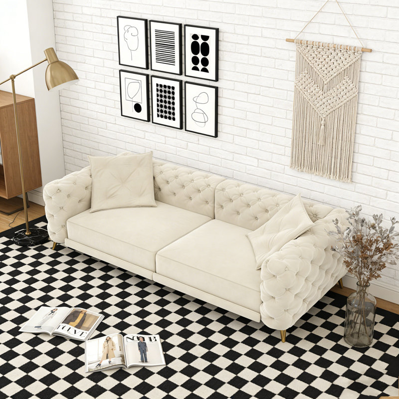 97.7" 3-in-1 Convertible Sleeper Sofa, Beige+White