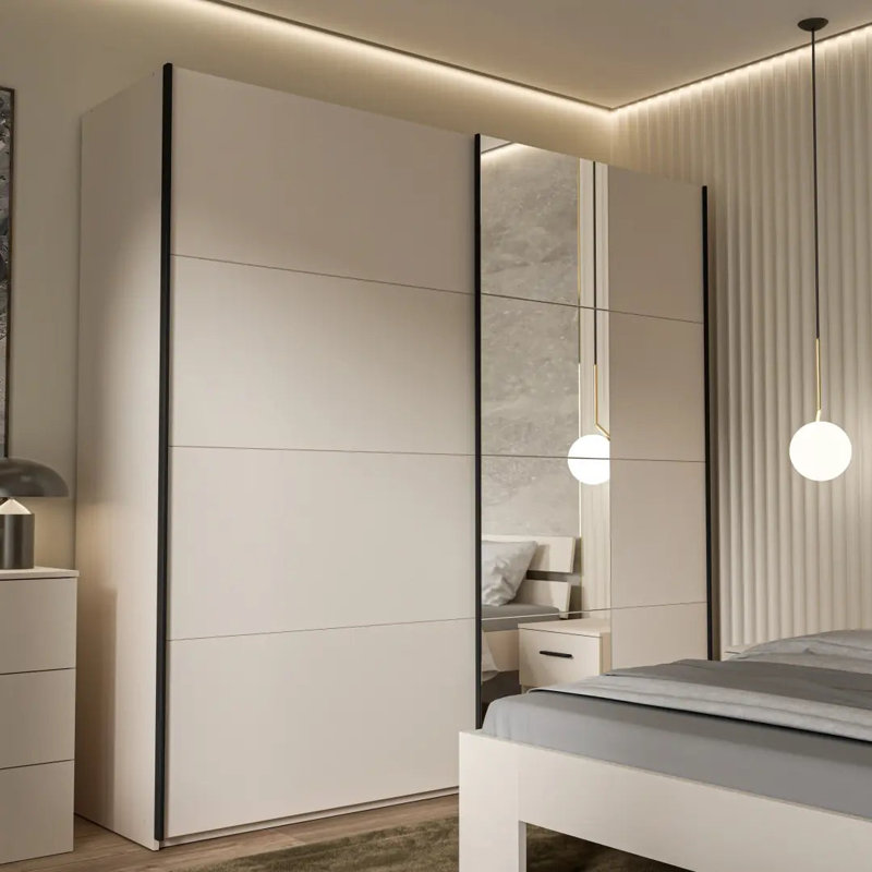 Cezary 2 Door Mirrored Sliding Wardrobe in Sand, 220 cm