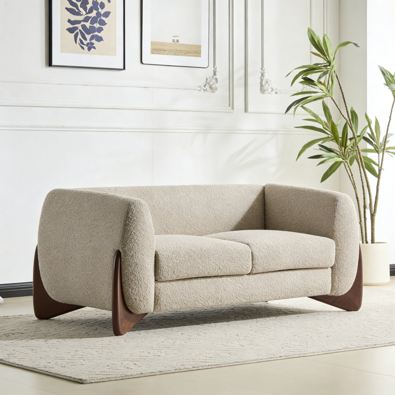 Oversized Faux Sherpa Boucle Upholstery With Removable Cushions, Almond