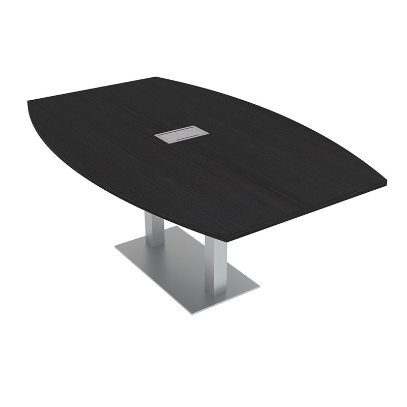 Table de conférence en forme de bateau avec base en métal double | Unité électrique, L 84 po x l 48 po, Cyprès noir