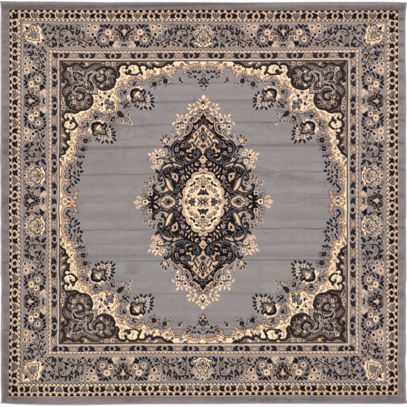 Tapis oriental noir Balthrop, Grey, Carré 7 pi 10 po