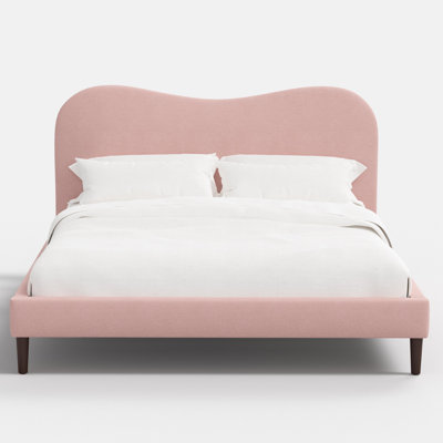Lit plateforme Wave en lin rosé
