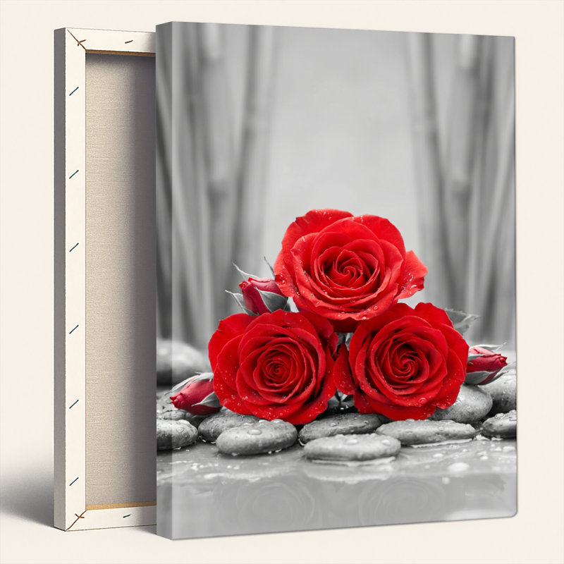 Red Roses Canvas Wall Art Oil Painting Print Set Of 1, 48"H x 36"W, Wrapped Canvas