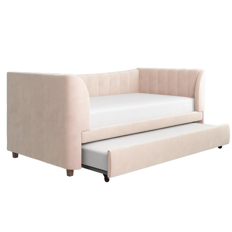 Lit de jour simple rembourré avec couchette, Rose