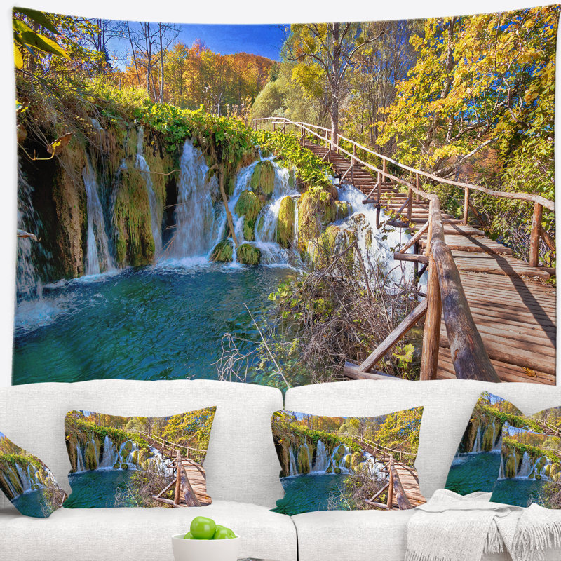 Polyester plitvice lacs tapisserie avec accessoires suspendus inclus, H 68 po x l 80 po