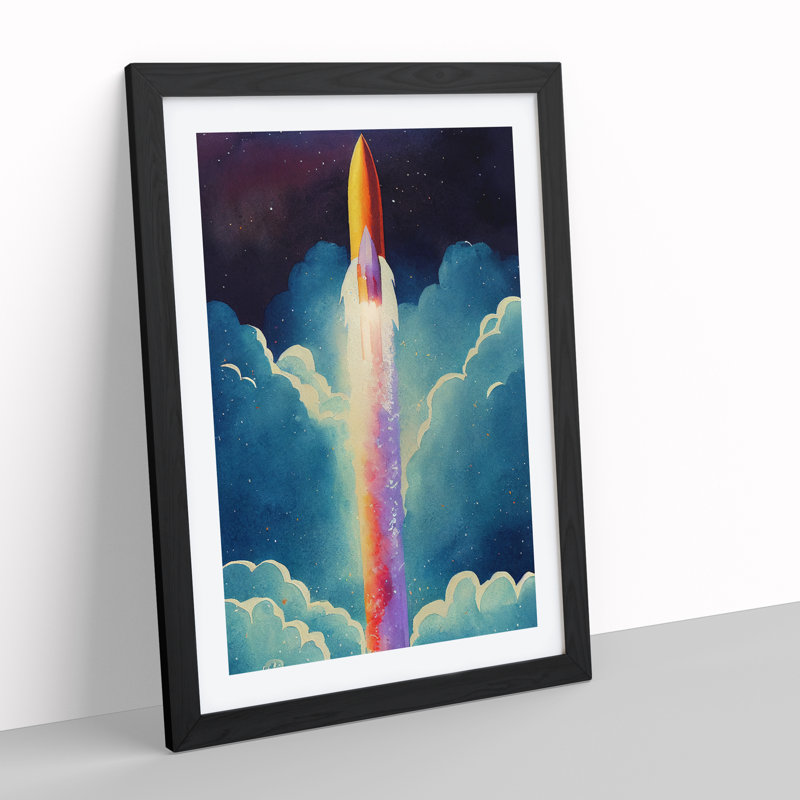Spaceship Rocket In Flight No.2 Framed Print, Black, 46cm H x 34cm W x 2cm D