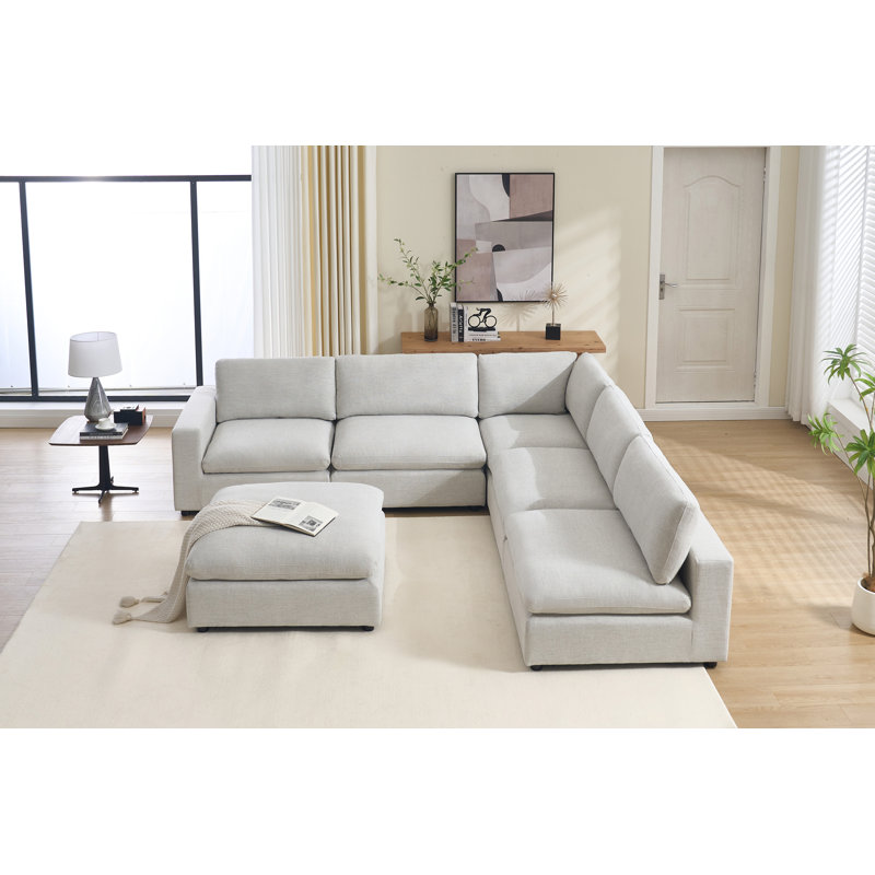 Canapé modulaire avec repose-pieds en chenille de l 115,8 po Ericah, Chenille crème