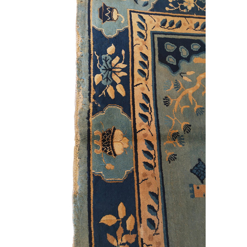 Antique Peking Chinese Medallion Blue 1920s Rug