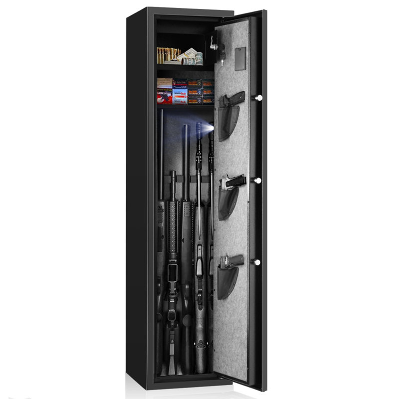 Coffre-fort pour armes à feu avec serrure biométrique et électrique, 5 fusils avec lunette de visée, porte-pistolet, coffre-fort à serrure intérieure
