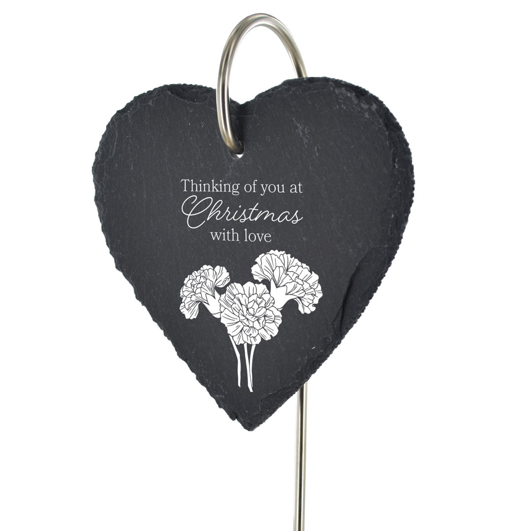 Borina Slate Heart Grave Marker Flowers Memorial Plaque