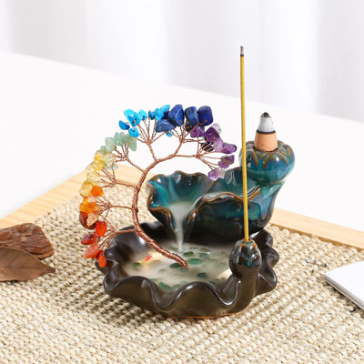 Flow Incense Burner Ceramic Incense Waterfall 7 Chakras Crystal Tree Incense Seat Yoga Meditation And Home Decor