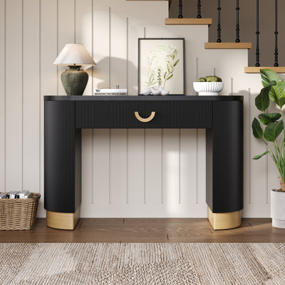 Zion Vertical Ribbed Console Table With Drawer & Column Legs