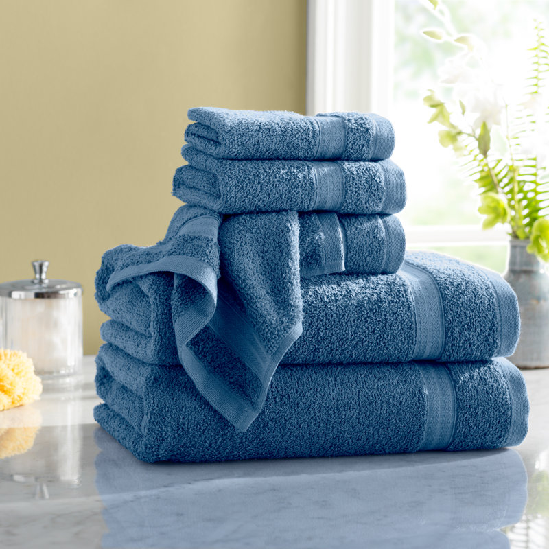 Ensemble de serviettes 6 pièces 100 % coton à séchage rapide, Bleu