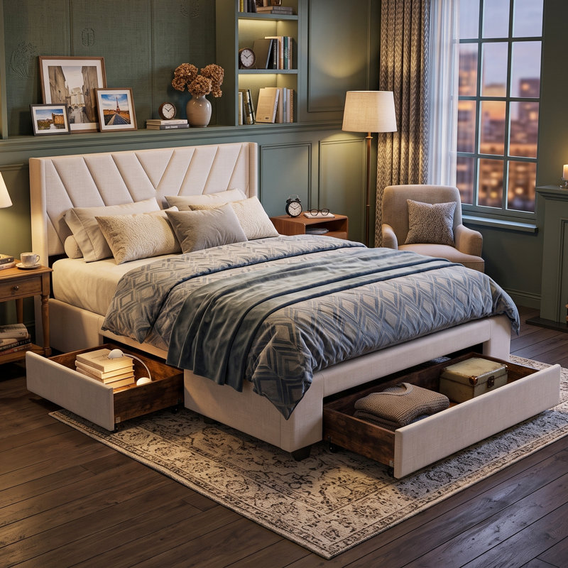 Upholstered Storage Bed, European Double (140 x 200 cm)
