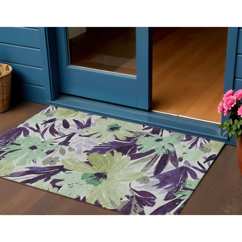 Tapis extérieur lavable floral mauve et lavande 3 pi x 5 pi