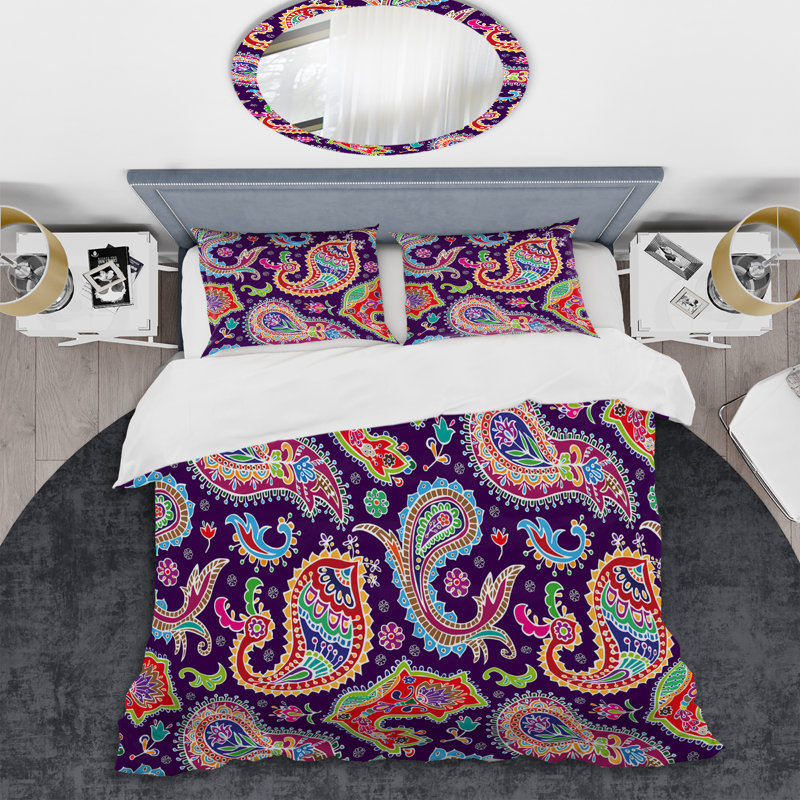 Cachemire floral multicolore - ensemble de housse de couette abstrait - microfibre de polyester