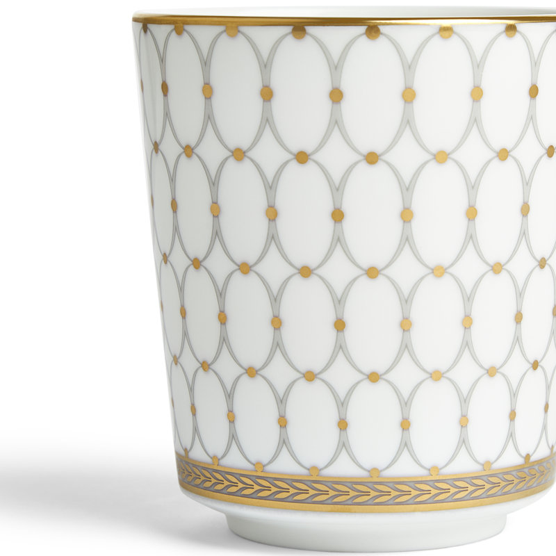 White Ceramic Mug with Gold Geometric Pattern
