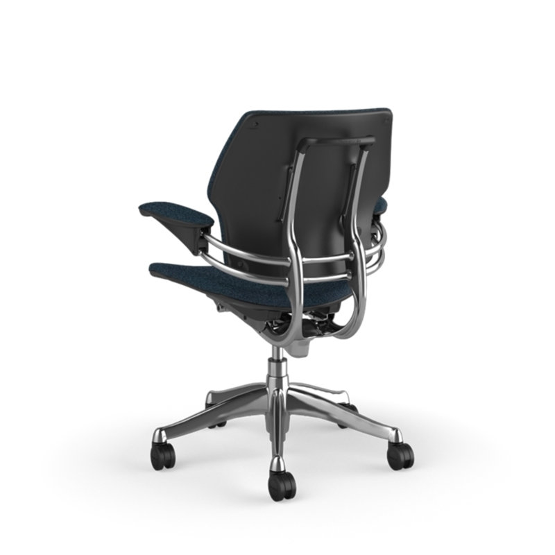 Freedom Ergonomic Task Chair - Coda, Standard Duron Arms with Textile, Navy - 0762, Polished Aluminum with Graphite Trim