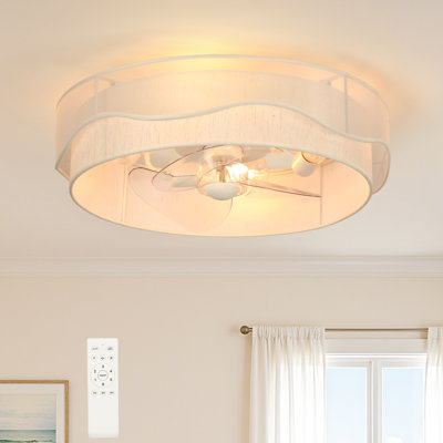 Arachne 20" Farmhouse Caged Ceiling Fan with Layered Fabric Shades, Light Kit and Remote Control