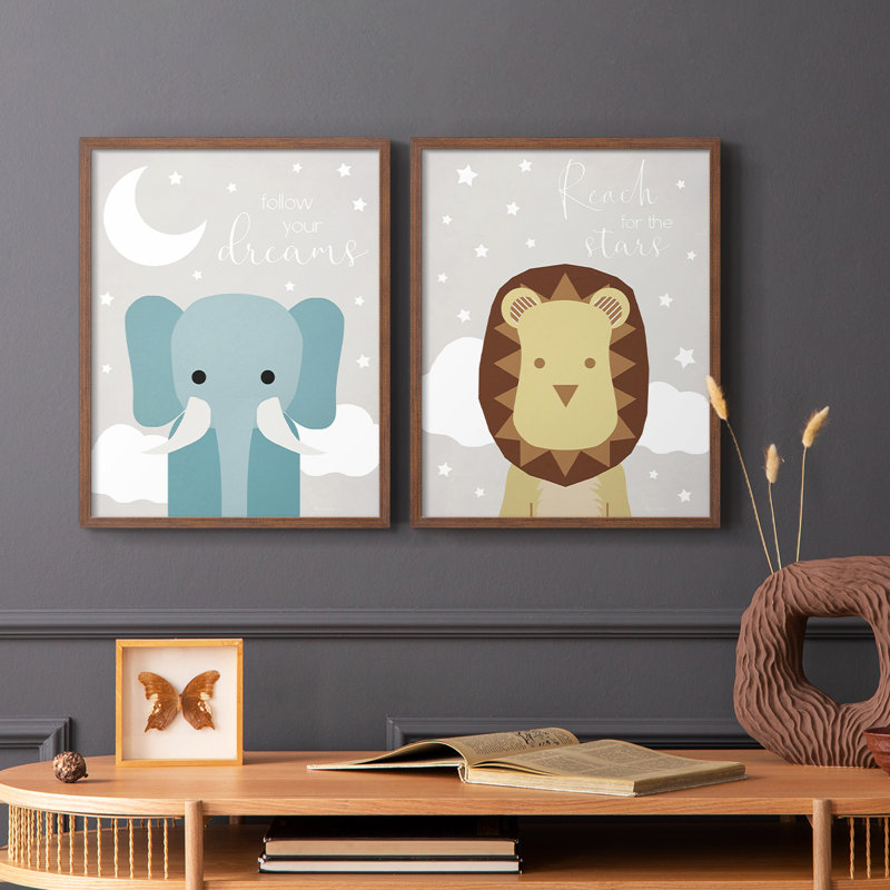 Éléphant de rêve - reproduction encadrée de qualité supérieure - prête à être accrochée - aucun clou requis - aucun clou requis