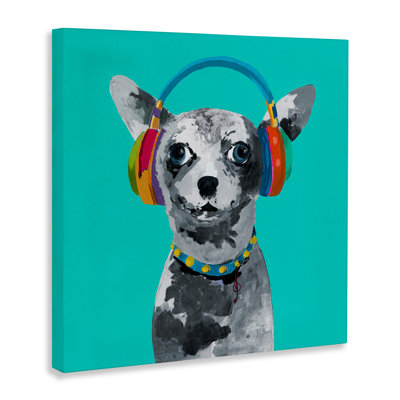 Jammin' Pup on Blue Canvas, design by Lorenzo Collective