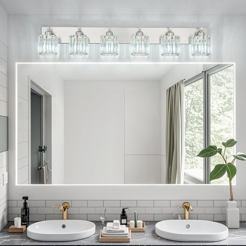 Éclairage pour meuble-lavabo à intensité variable Lanceton, Six lumières, Nickel sablé