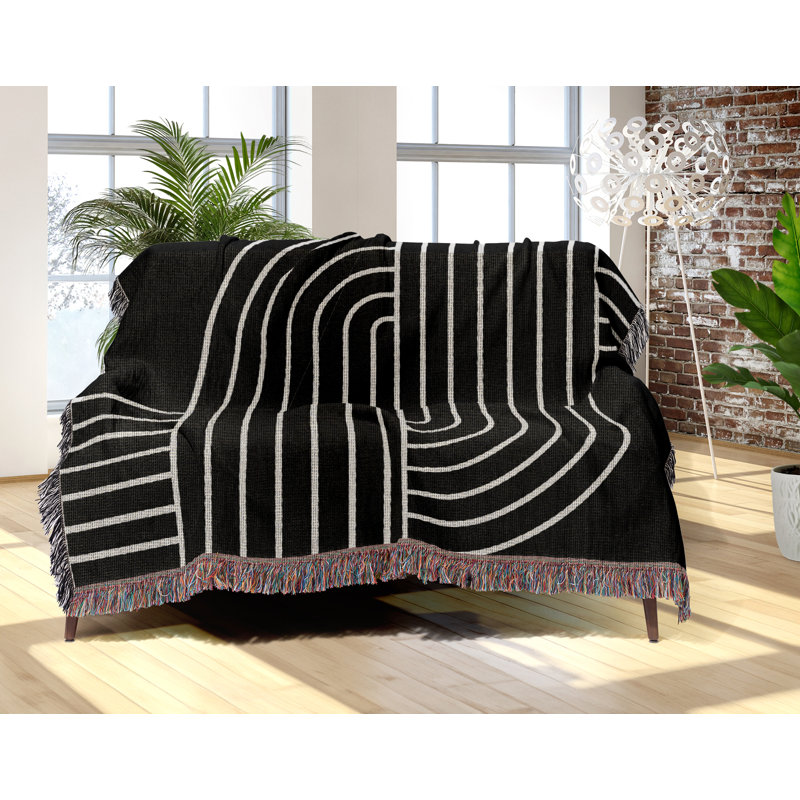 Jeté en mélange de coton Askii, L 80 po x l 60 po, Noir