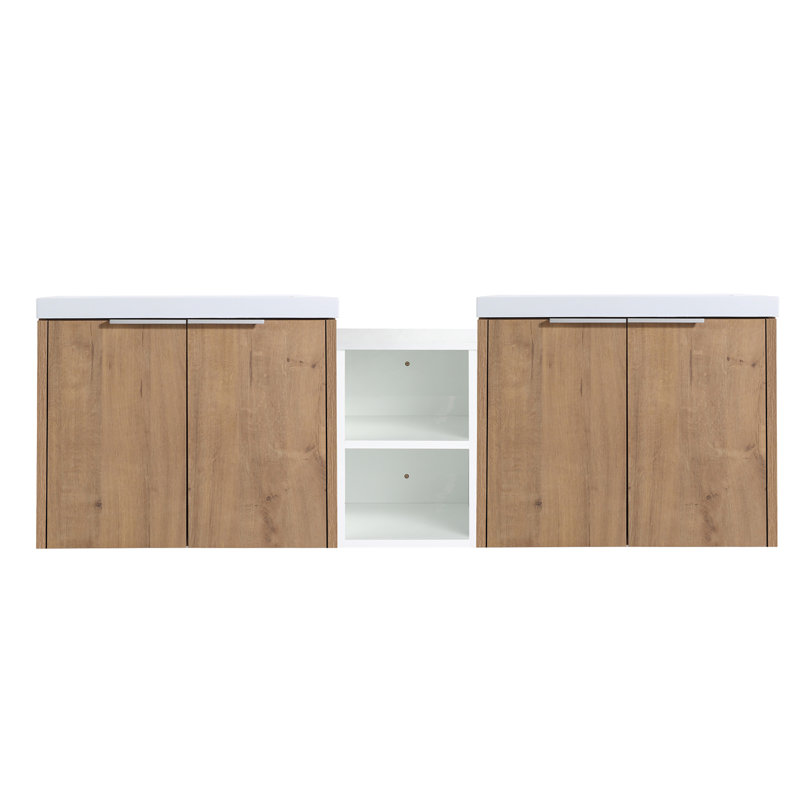 Meuble-lavabo à fermeture en douceur avec lavabo, Imitation chêne, 59"