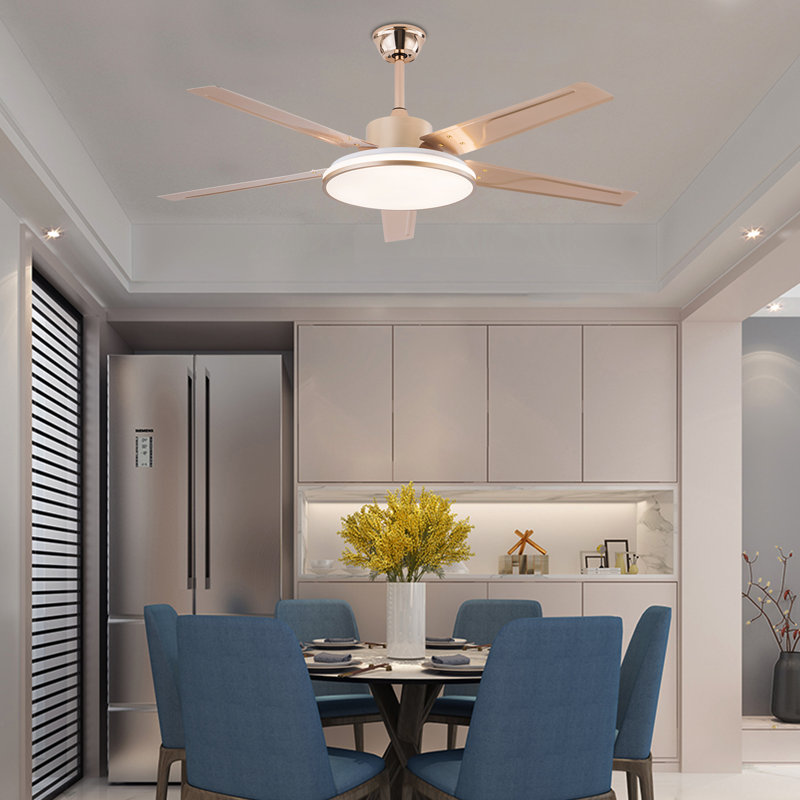 Annagail 52" 5-blade Flush Mount Ceiling Fan with LED Light and Remote Control, Gold