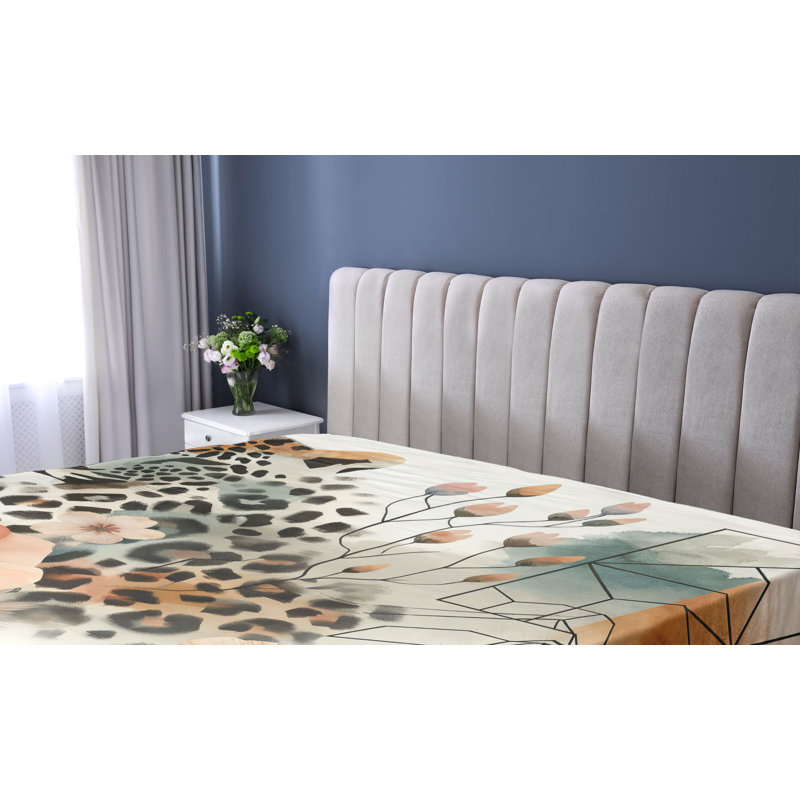 Drap-housse léopard Ambesonne_ Aquarelle Abloom Tendre_ Gingembre pêche et bleu sarcelle gris, Drap-housse de taille simple