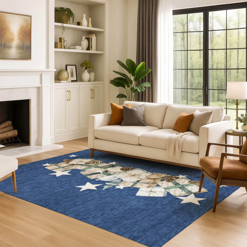 Premium Machine Washable Castillon AMF1825 Stars and Presents Holiday Rug, Rectangle 8' x 10'