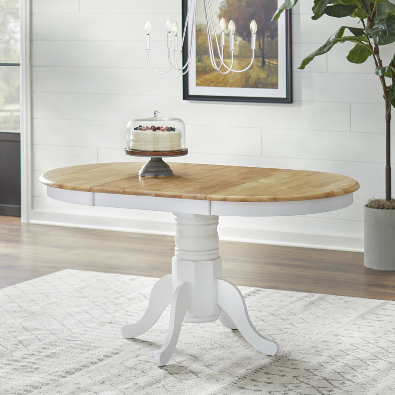 Kaneshiro Solid Wood Top Pedestal Dining Set, White/Natural, 5 Pieces: Table, 4 Chairs