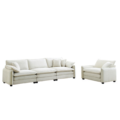 2 Mid-century Modern Beige Corduroy : 3, Single Seat, 4 Pillows For Living Area Room In Corduroy. And Supportive Cushions