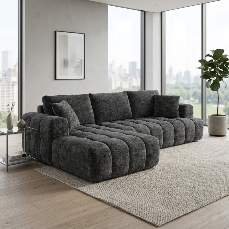 Canapé Boneless, canapé modulaire en L Chenille, Gris foncé, Left Hand Facing