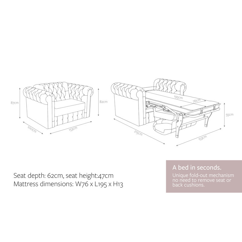 Jay-Be Chesterfield Snuggler Sofa Bed with E-Sprung Mattress - Luxe Velvet, Royal
