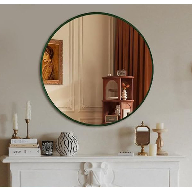 Aluminium Round Mirror, Green