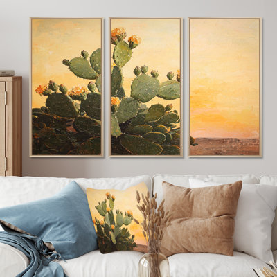 Paysage de cactus d'été dans le Nevada I - Ensemble de décoration murale cactus floral