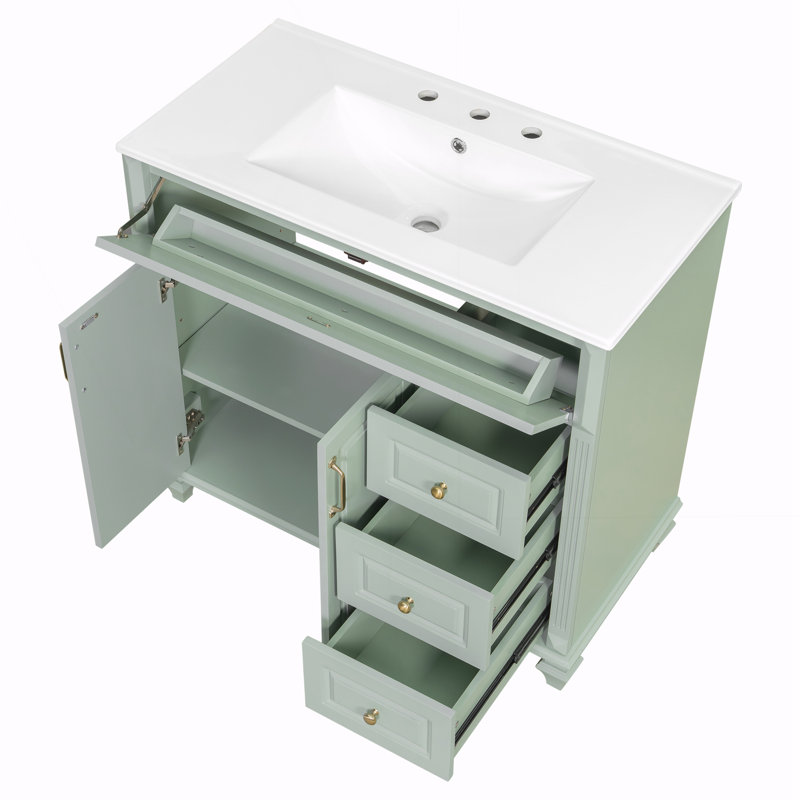 Meuble-lavabo 36 po avec lavabo, Doré, Vert