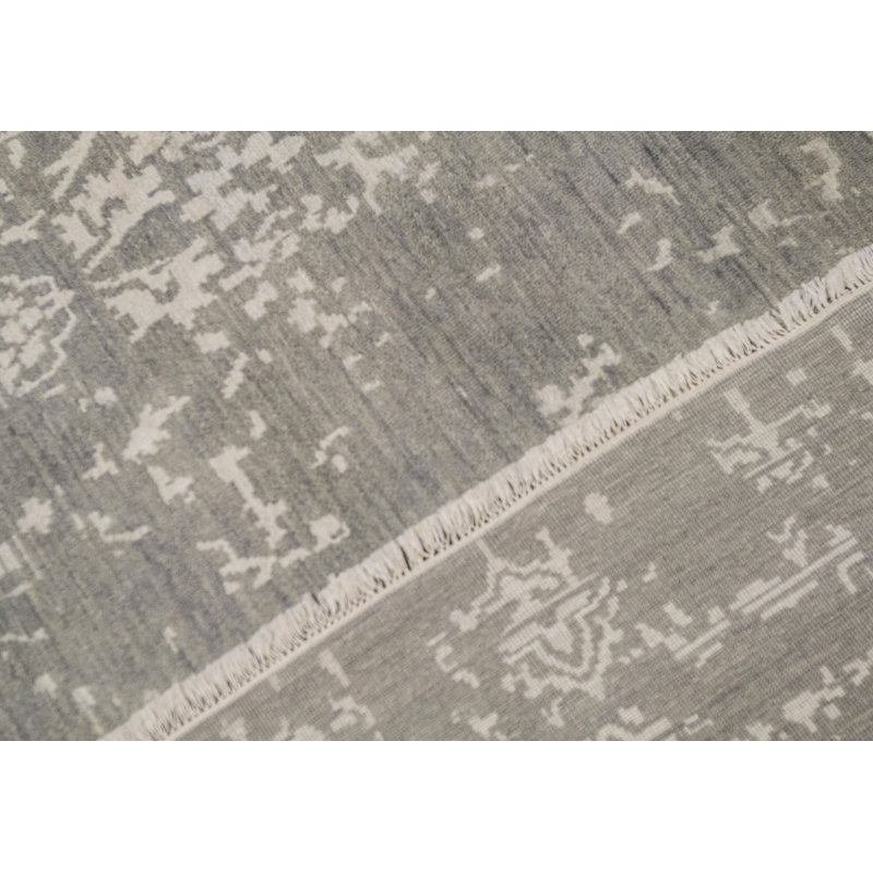 Tapis gris et argent noué à la main de haute qualité