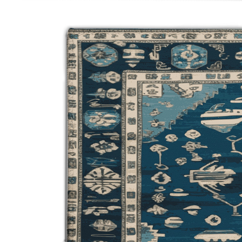 Tapis turc intérieur et extérieur bleu, Rectangulaire 2 pi x 3 pi
