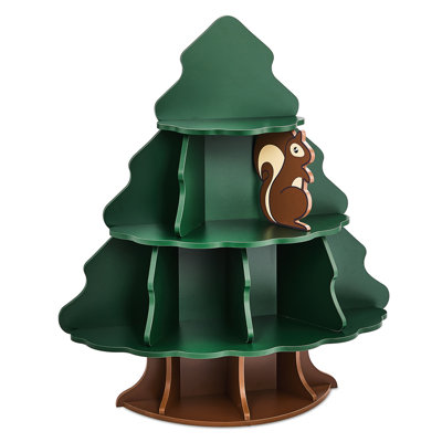 4-Tier 12-Compartment MDF Kids Bookshelf, Christmas Tree And Squirrel Design