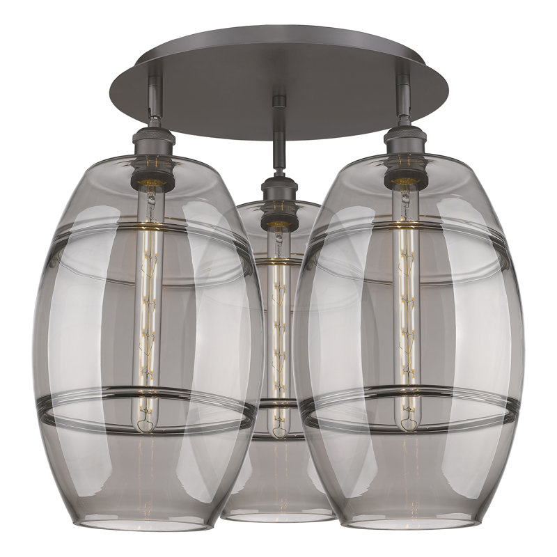 Plafonnier encastré Dundrod, Bronze huilé, H 19,5 po x l 21,75 po x P 21,75 po, Gris fumée clair