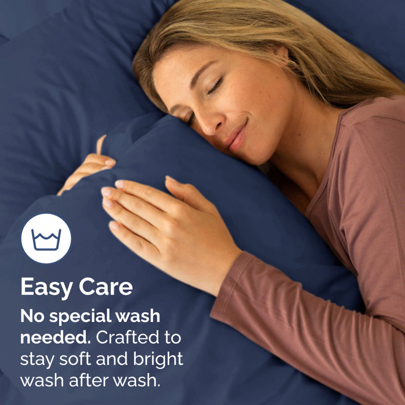 Microfiber Pillowcase Set of 2, Soft Double Brushed Pillow Covers, Breathable & Easy Care, Queen, Navy Blue