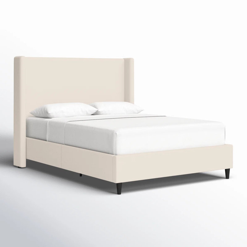 Ana Upholstered Wingback Platform Bed, Ivory Canvas, California King