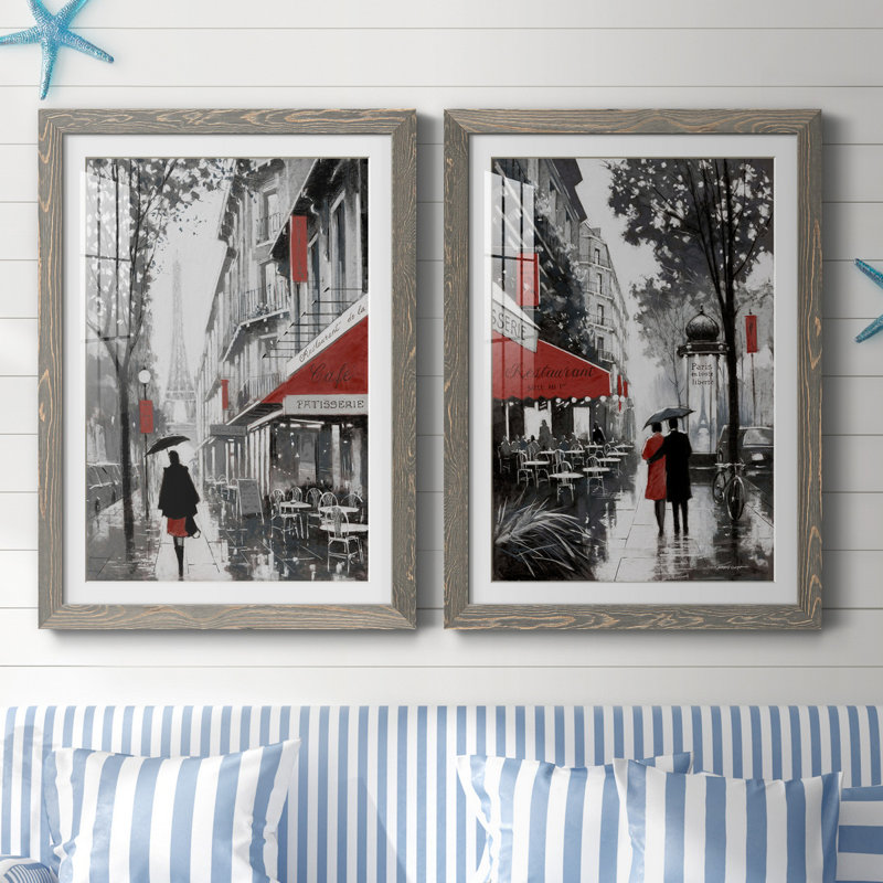 " Rainy Paris I " 2 - Pieces, 37.5" H x 27.5" W x 1" D, Grey Paper, White
