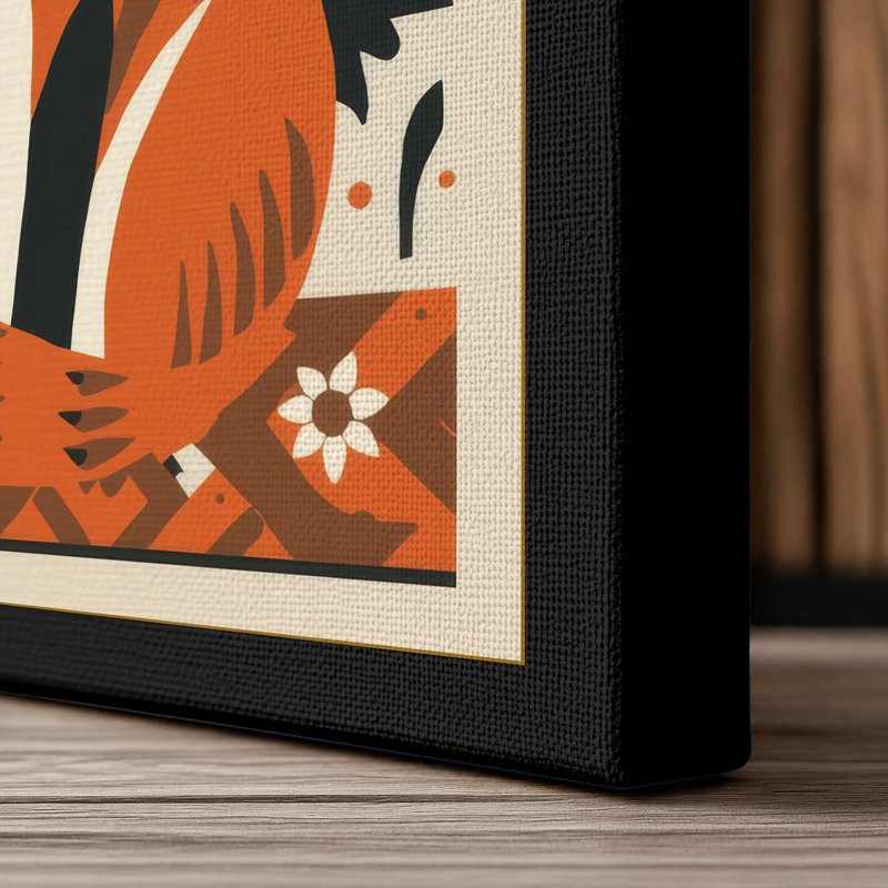 Folk Art Fox Scandinavian - Wrapped Canvas, 36x24 - 91.4 x 61.0 cm, Black Border