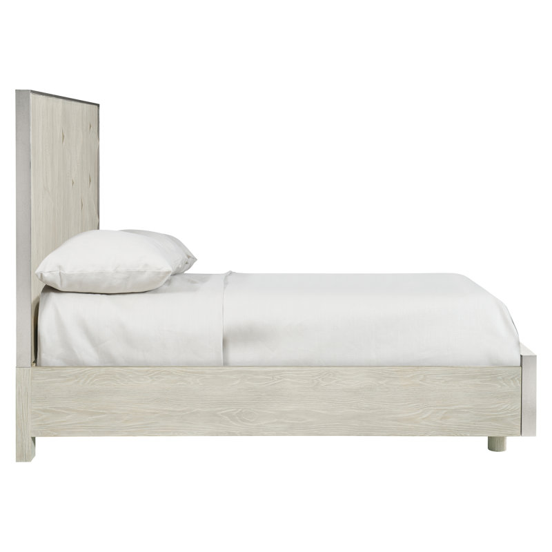 King Size Oak Frame Panel Bed with Nickel Finish and Adjustable Support
