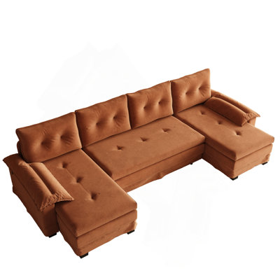 109.5 Inch U-Shaped Convertible Sofa with Pull Out Bed, Removable Armrests, USB Ports, and Chaise Lounge for Living Rooms and Apartments