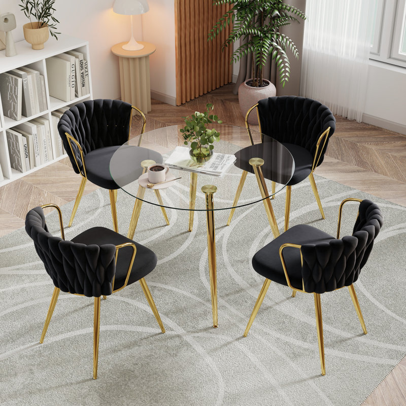 Ensemble de table de salle à manger 5 pièces pour 5 personnes, 29.5"H x 36"W x 36"D, Gris, Gold