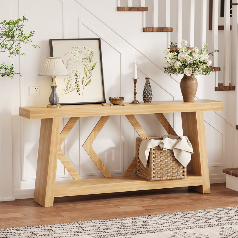 70.9" Entryway Console Table, 2 Tier Narrow Long Sofa Table, Wooden Behind Couch Table, Entry Foyer Table for Living Room, Hallway, Entrance, Oak